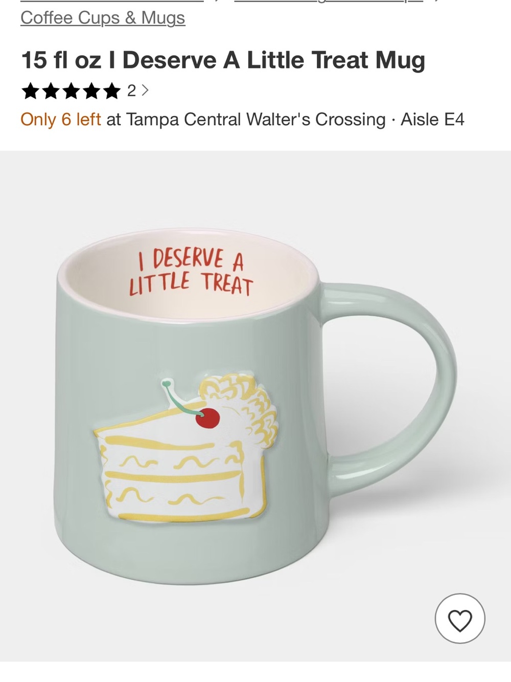 15 fl oz I Deserve A Little Treat Mug coffee cup mint teal cake cute sweet